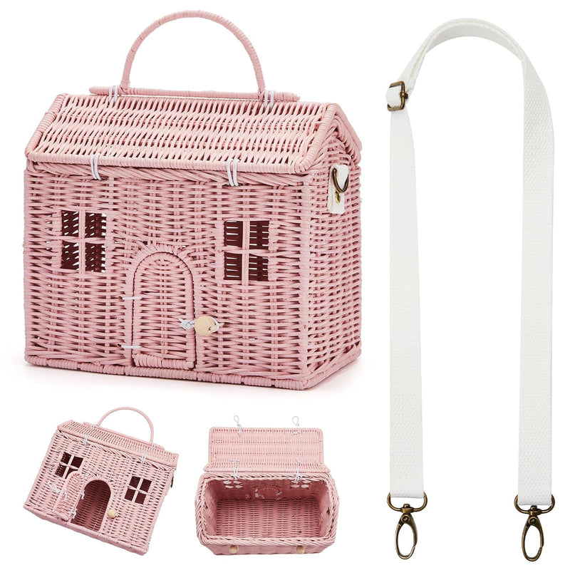 Handmade Rattan Doll House Rattan House Shape Shoulder Bag Wicker Basket wi