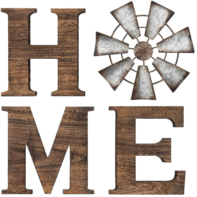 Farmhouse Wall Decor Wooden Home Sign With Metal Windmill For O Rustic Hanging