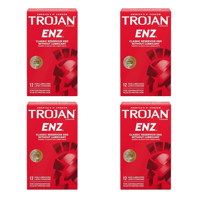 Non-Lubricated Latex Condoms - Enz, 12 Count (Pack of 4)