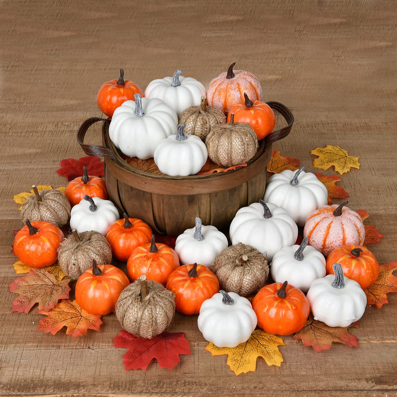 80Pcs Artificial Pumpkins Maple Harvest Fall Decoration, 30Pcs Fall Pumpkins A
