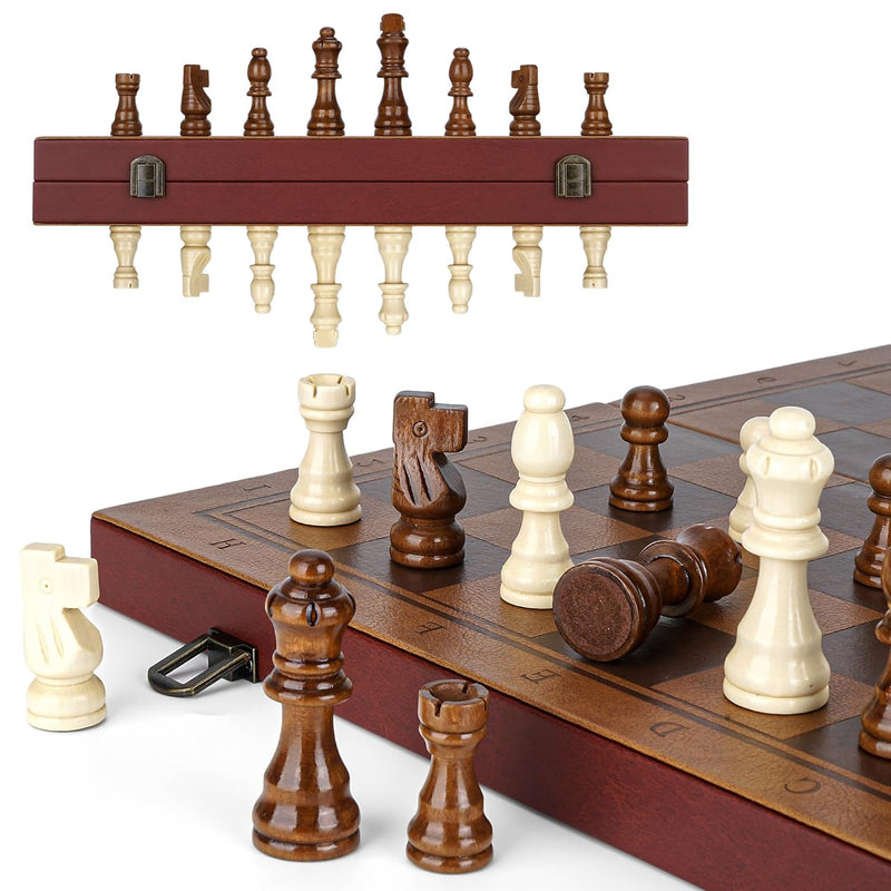 Strong Magnetic Chess Set For Adults & Kids, 15.4" Leather Chess Board & Ha