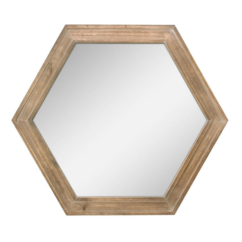 Decorative 24" Hexagon Hanging Wall Mirror With Natural Wood Frame And Attache