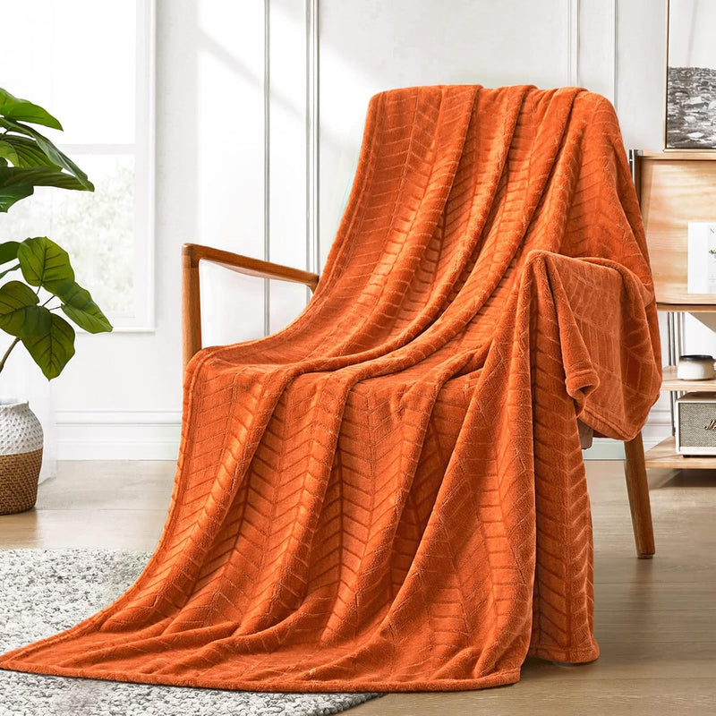 Soft Brushed Flannel Throw Blanket Burnt Orange Fleece Blankets Chevron Patter