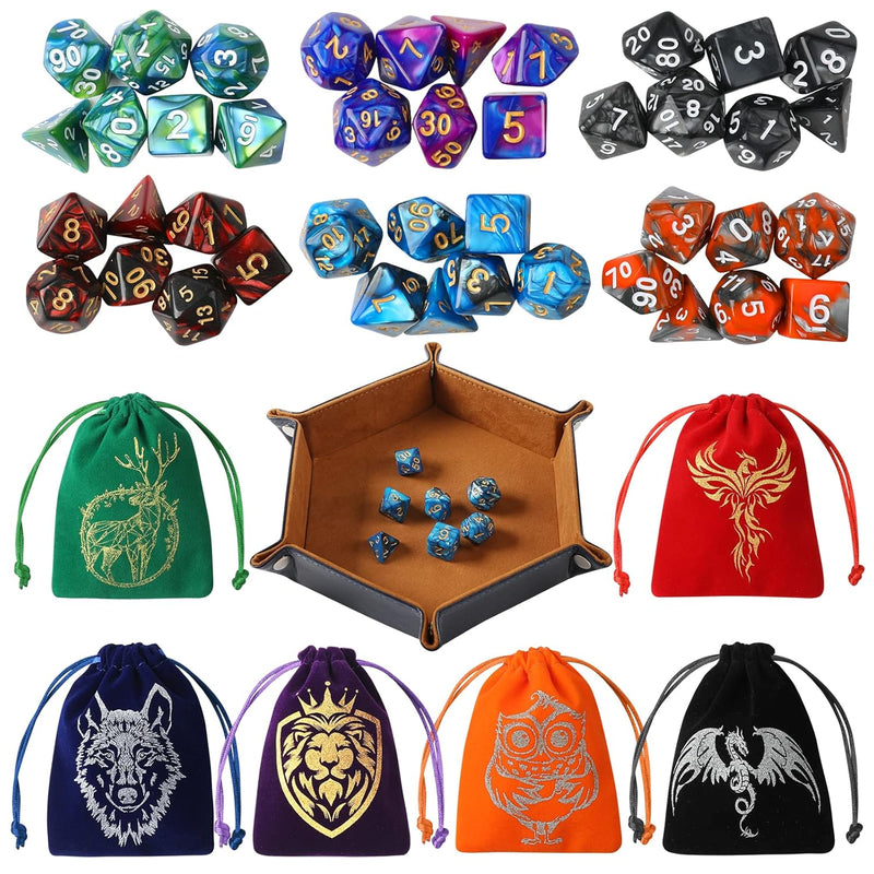Dnd Dice Set, 42 Pcs Polyhedral Dice Set With 6 Colorful Animal Pattern Bag