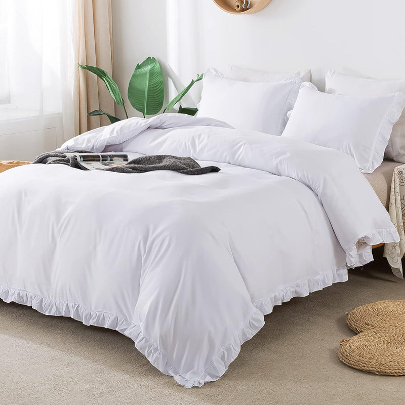 White Ruffle Duvet Cover Full(79X90Inch), 3 Pieces(1 Ruffled Duvet Cover And 2
