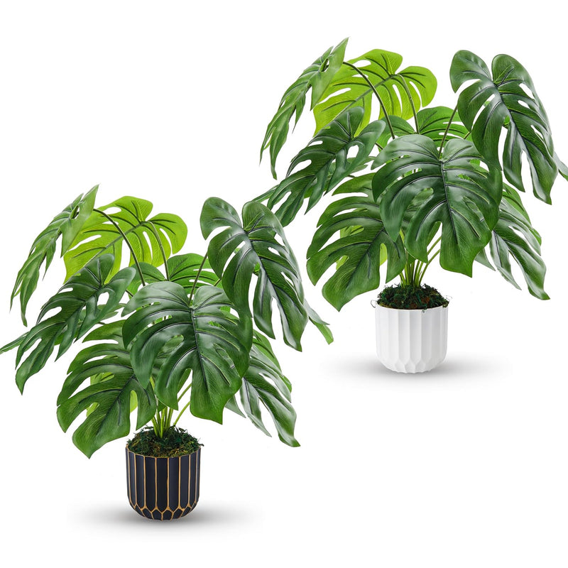 2 Packs Fake Plants 19'' Diy Faux Monstera Artificial Floor Plants In Pots For