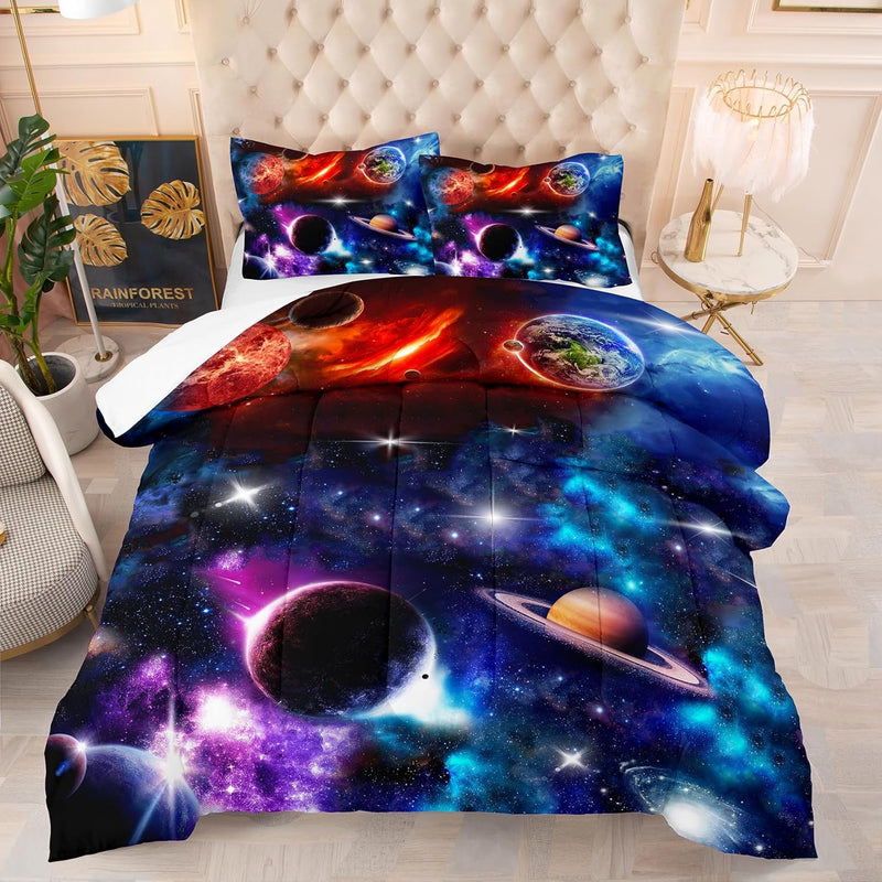 Space Bedding Set Full Size For Girls Boys Kids,Purple Galaxy Comforter Set Ou