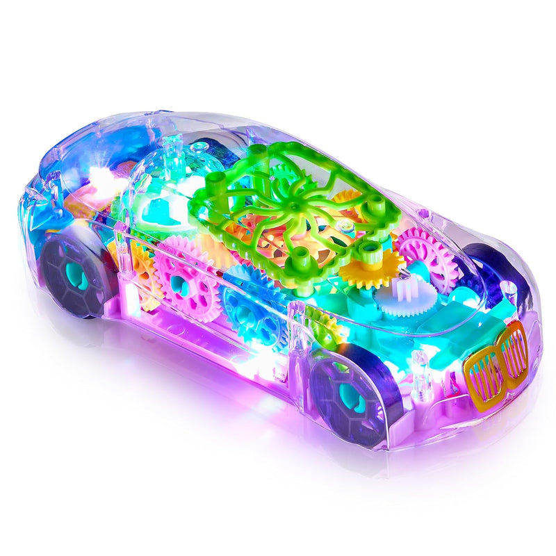 Light-Up Transparent Sensory Car Toy for Kids - 1 Pack - Bump and Go Colorf
