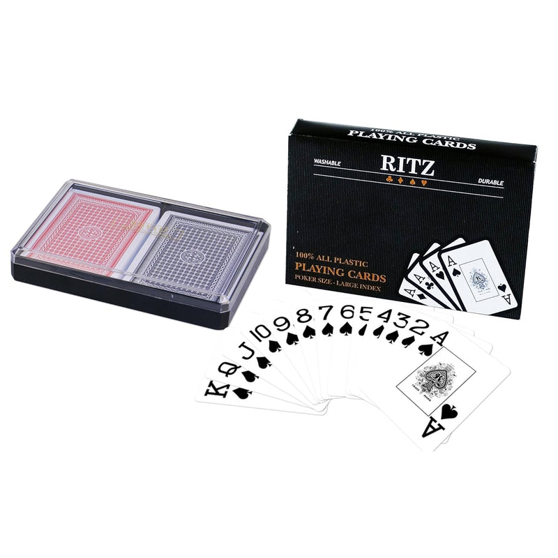 Ritz 2 Decks Poker Size 100% Plastic Playing Cards Set In Plastic Case, Lar