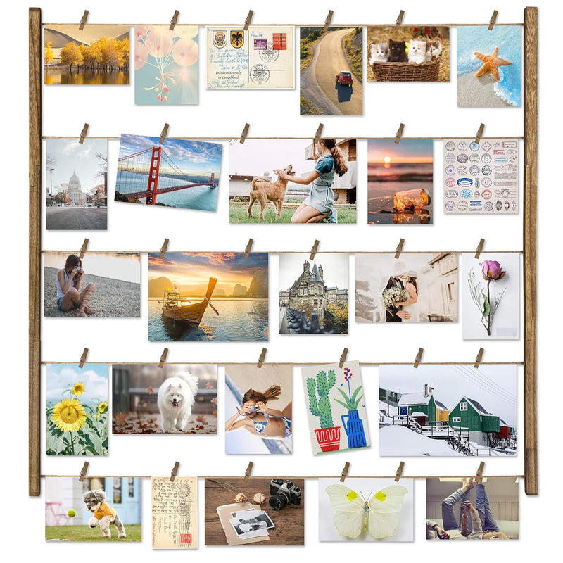 Wood Picture Photo Frame For Wall Decor 26×29 Inch With 30 Clips And Adjustabl