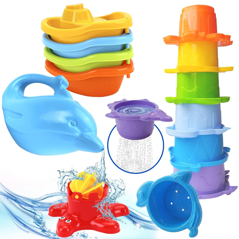 Baby Bath Toys For Toddlers 12 Pcs Rainbow Stacking Cups Baby Toy With Bath