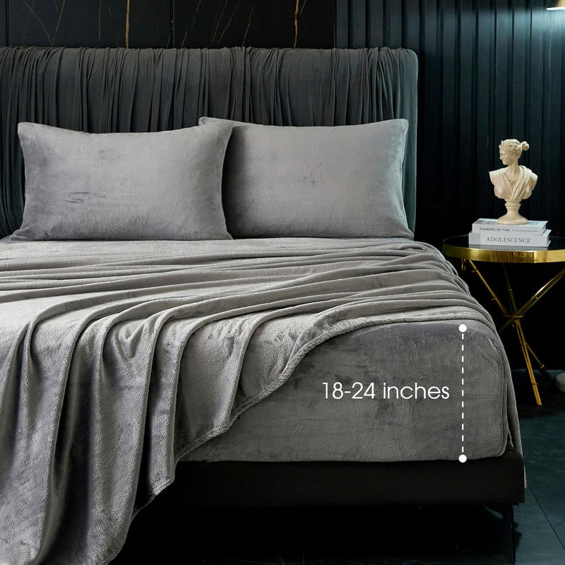 Extra Deep Pocket Sheet Fits 18"-24" In Deep Mattress - 250 Gsm Velvet Fleece