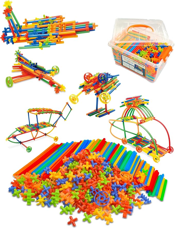 600-Piece Straw Building Kit for Kids STEM Construction Play