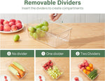 Refrigerator Organizer Bins with Removable Dividers, Freezer Organizer Bins Clear Pantry Organization and Storage Bins, Plastic Stackable Food Storage Bins for Fridge, Kitchen, Cabinet (4 Pack)