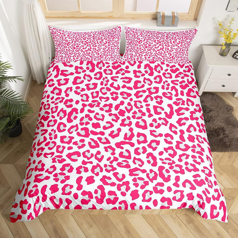 Pink Leopard Print Duvet Cover Set Twin Size,Cheetah Bedding Set 2Pcs For Kids