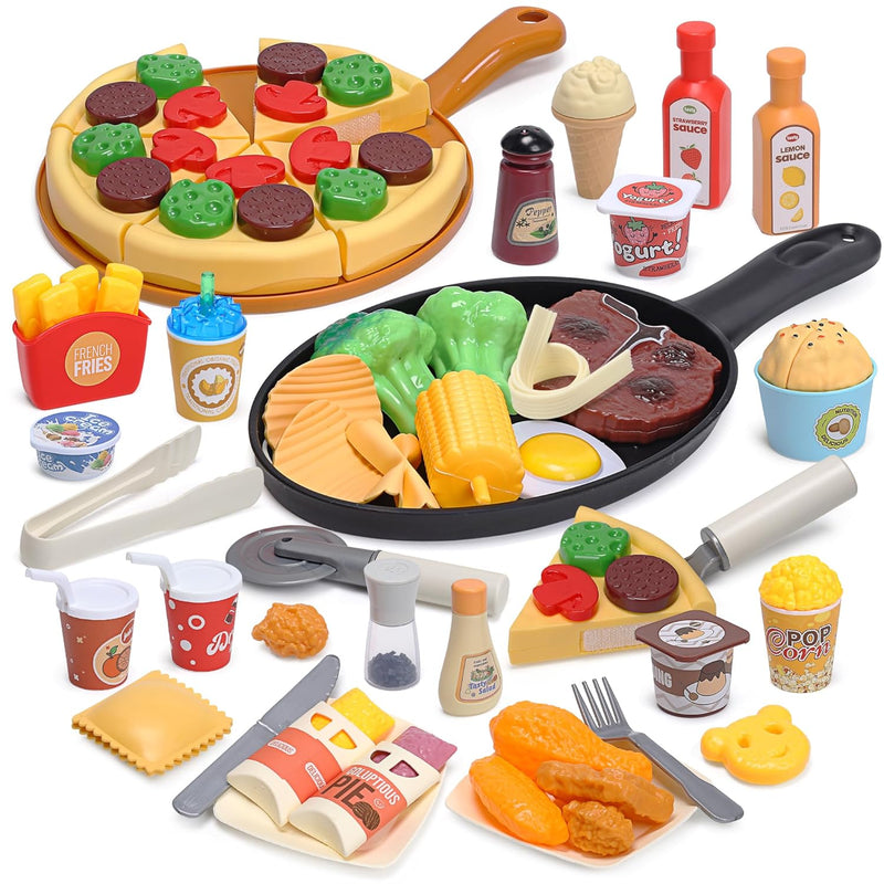 Play Food Toys, Kids Kitchen Accessories, 44 Piece Toy Food Set With Realistic