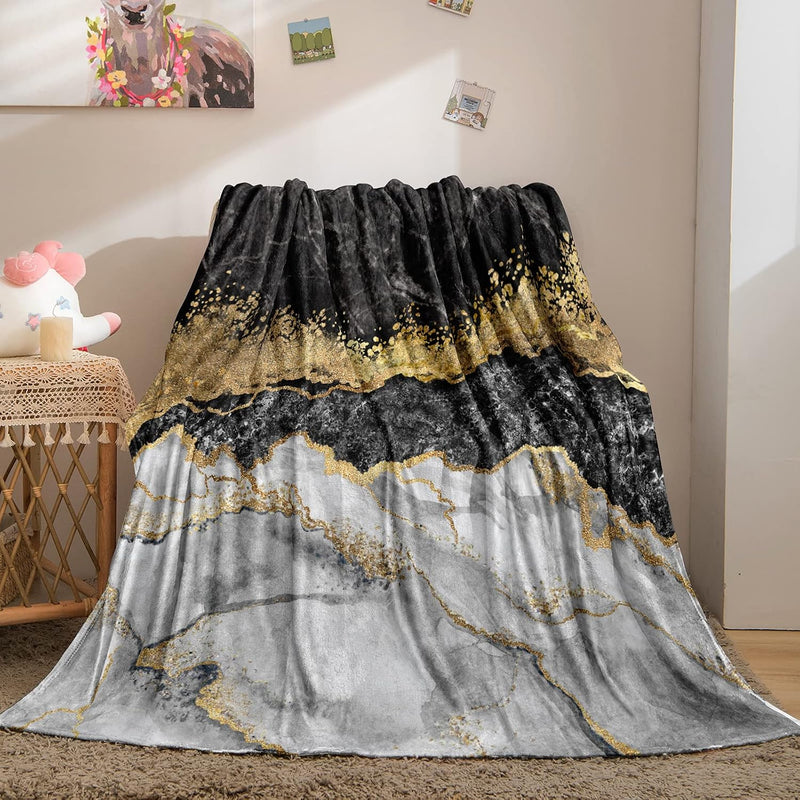 Black Gold Marble Blanket Black Grey Marble Texture Flannel Throw Blanket Mode