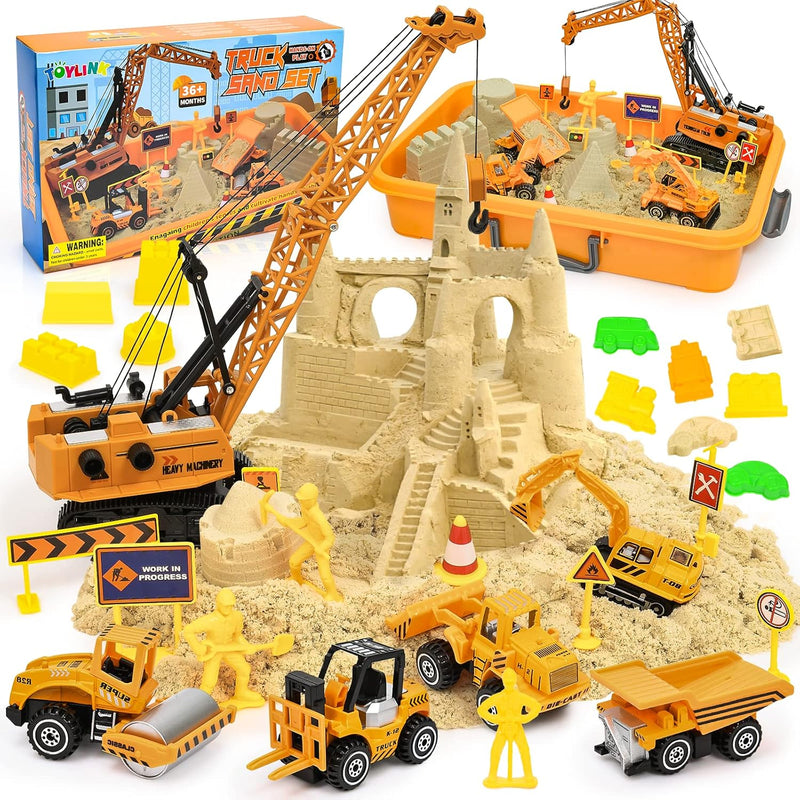 Construction Sandbox Toys Kids Play Sand Kit, 3.1Lbs Sand & Large Tower Cra