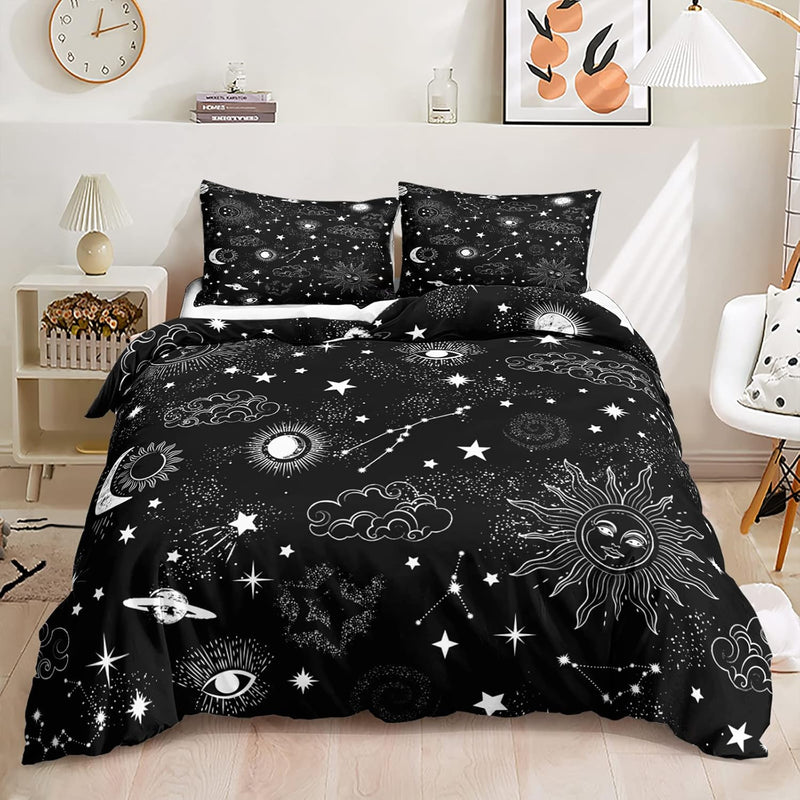Sun And Moon Duvet Cover Queen Size,Bohemian Sun Moon Bedding Set,Boho Exotic