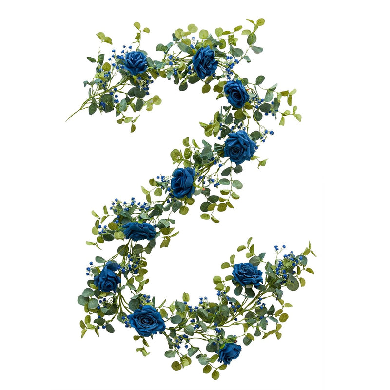 5.91Ft Artificial Eucalyptus Garland With Flowers, Fake Rose Gypsophila Garlan