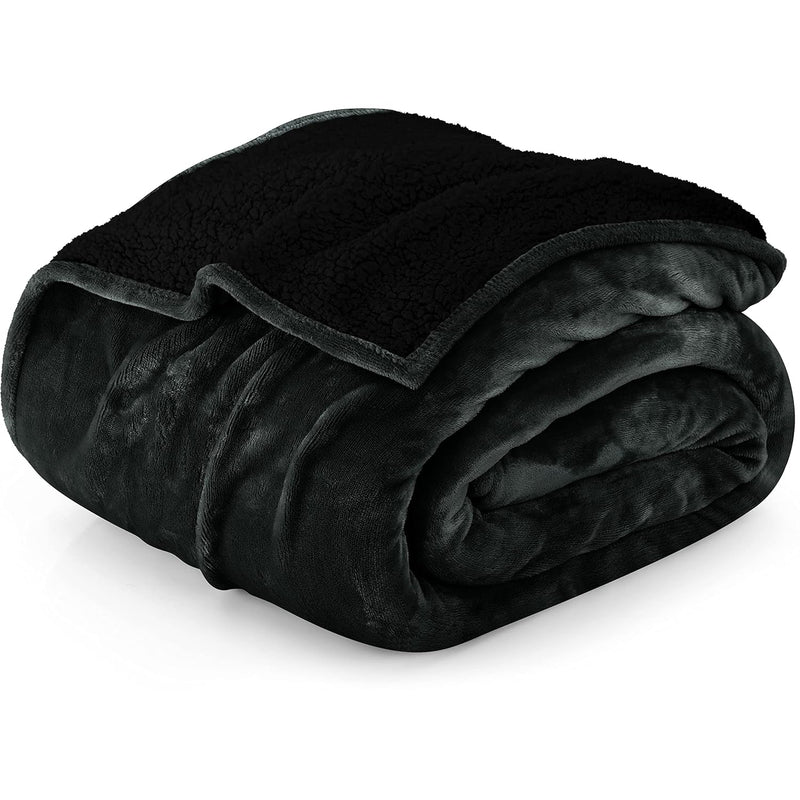 Sherpa Blanket Queen Size [Black, 90X90 Inches] - 480Gsm Thick Warm Plush Flee