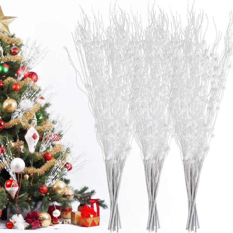 36 Pcs Christmas Tree Picks Artificial Glitter Berry Stem Ornaments 15.7 Inch
