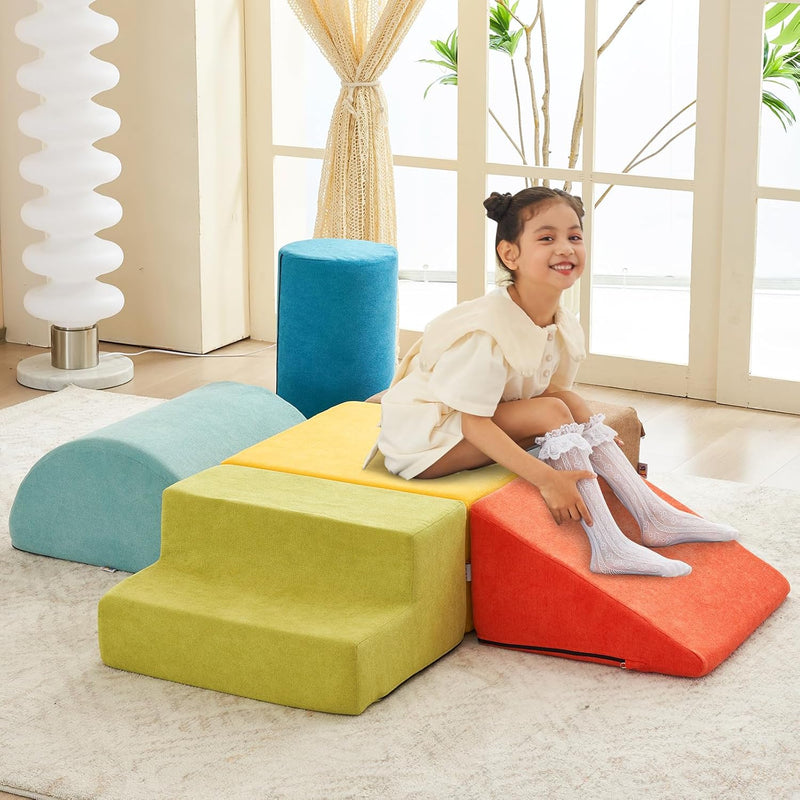 Foam Blocks 6Pcs Soft Play Equipment Luxury Miss Fabric, Toddler Climbing T