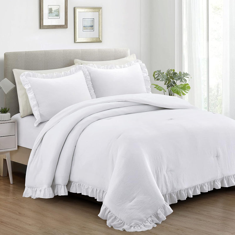 Home Bed Bedding Comforter Set - 3 Pieces White Queen Comforter Set, Farmhouse