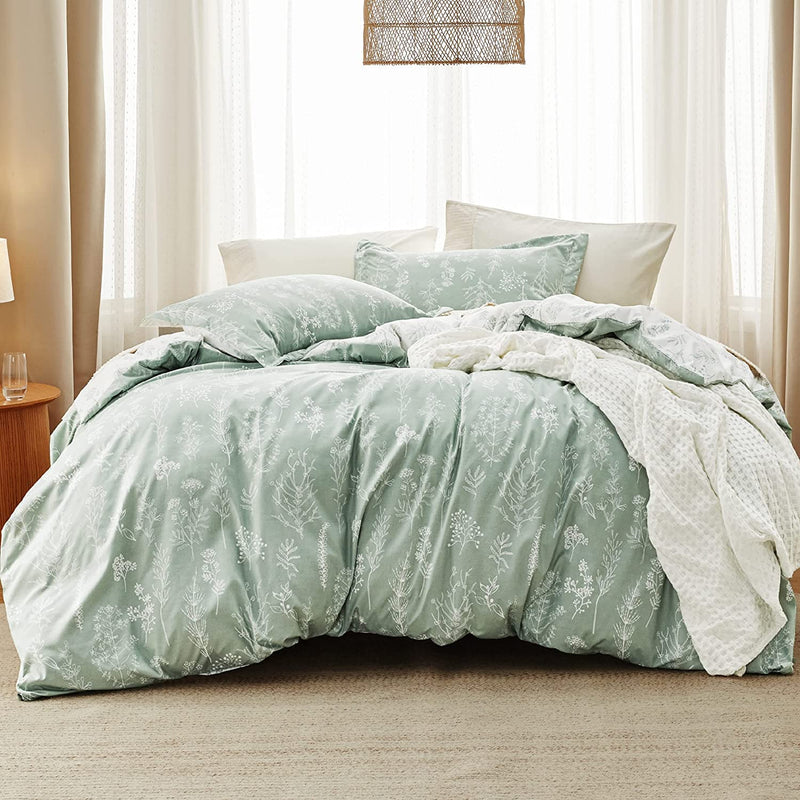Queen Comforter Set - Sage Green Comforter, Cute Floral Bedding Comforter Sets