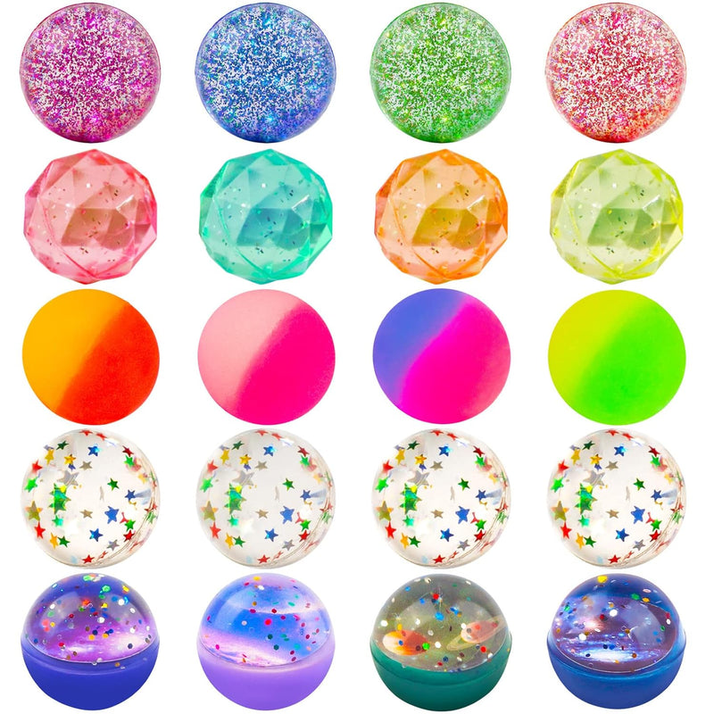 Bouncy Balls For Kids 20 Pieces 5 Styles 32Mm Assorted Bouncy Balls With St