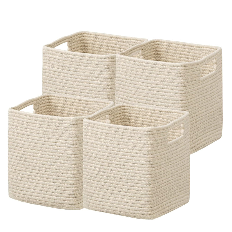 Set Of 4 Storage Basket-11 X 10.5 X 10.5 In, Cotton Rope Basket For Shelves, Toy