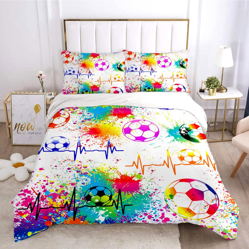 Soccer Ball Bedding Set With Matching Pillowcases Twin Size Football Sport The