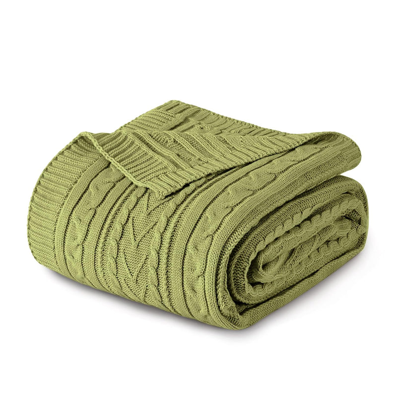 Light Green Cable Knit Throw Blanket Queen Size For Bed Couch Sofa, Super Soft