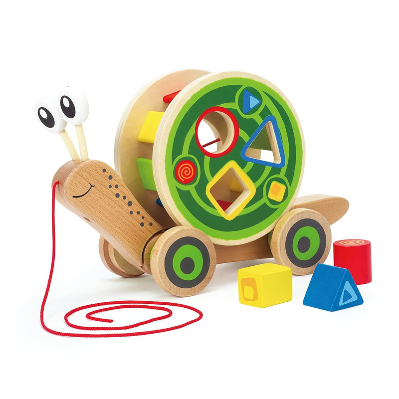 Award Winning Hape Walk-A-Long Snail Toddler Wooden Pull Toy, L: 11.9, W: 4