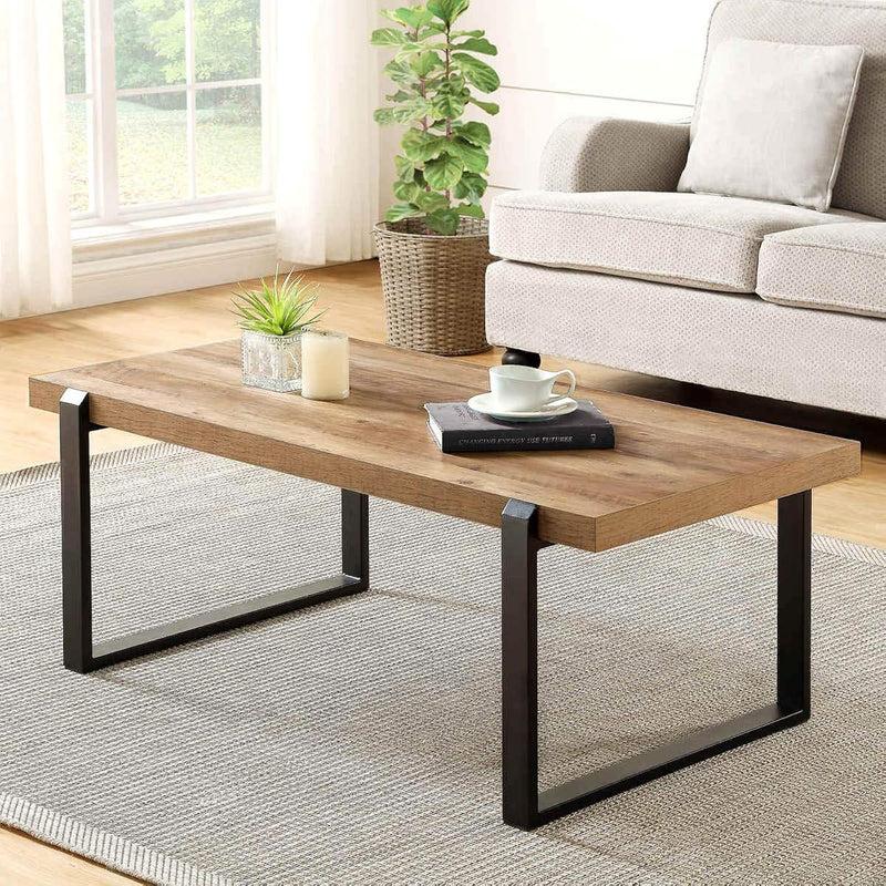Rustic Coffee Table,Wood And Metal Industrial Cocktail Table For Living Room,