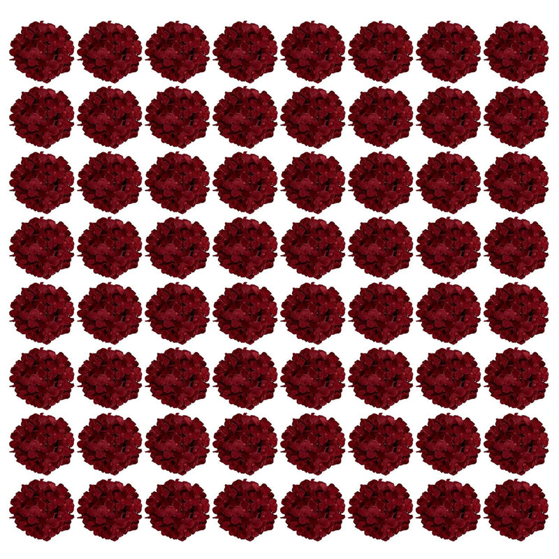 64Pcs Burgundy Hydrangea Artificial Flowers, Silk Hydrangea Heads With Stems,
