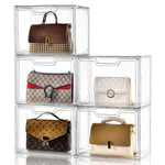 Purse Organizer for Closet,Clear Acrylic Display Case for Handbag Organizer, Purse Storage Box with Magnetic Door, Dustproof Storage Bins for Book, Collectibles, Cosmetic (5 Pack)