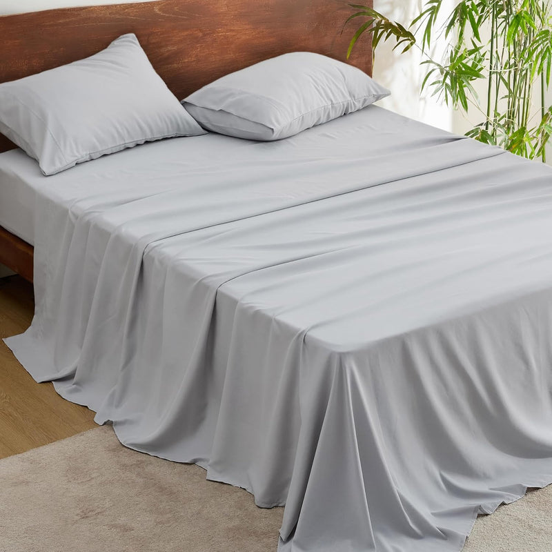 Twin Sheets Grey For Kids - Blend Of Rayon Derived From Bamboo Cooling Sheets