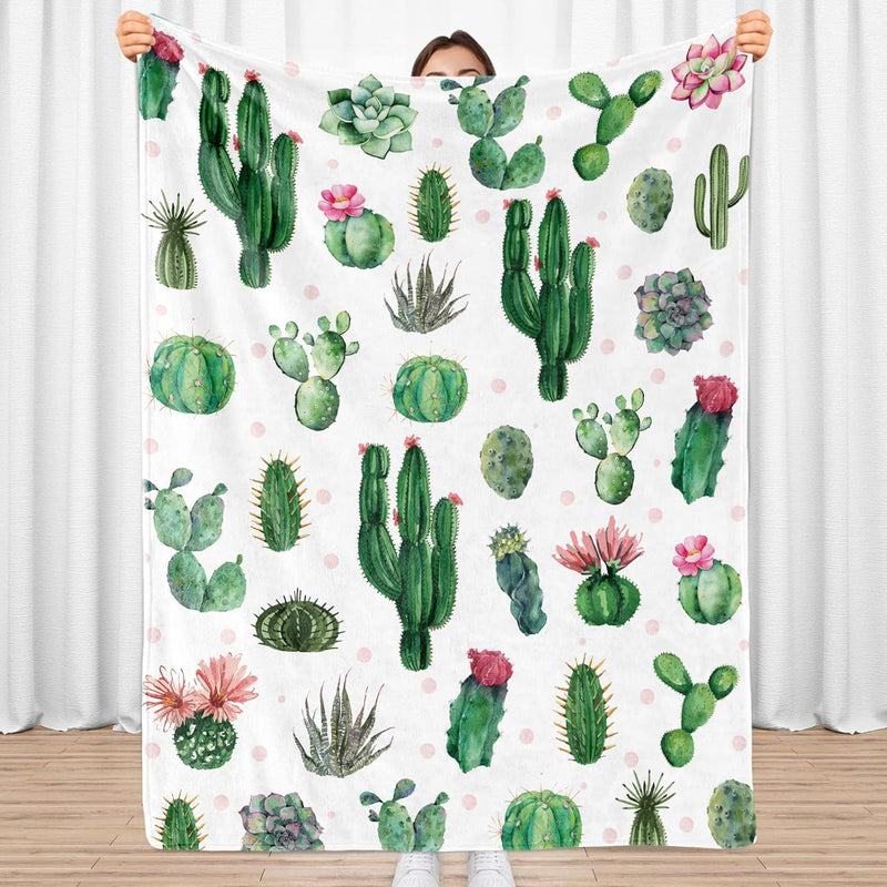 Cactus Blanket, Green Plant Blanket Throw, Warm Soft Lightweight Fuzzy Cactus