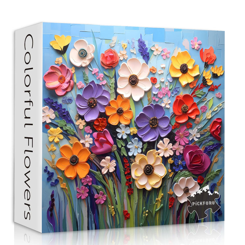 Colorful Flower Puzzles For Adults, Mosaic Plant Floral Puzzle Art, Spring