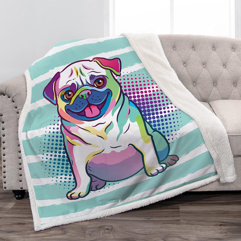 Dog Gifts Blanket, Dog Decor Blankets Soft Warm Sherpa Throw For Pug Dog Lover