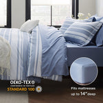 Bed In A Bag Full Size 7 Pieces, Blue White Striped Bedding Comforter Sets All Season Bed Set, 2 Pillow Shams, Flat Sheet, Fitted Sheet And 2 Pillowcases