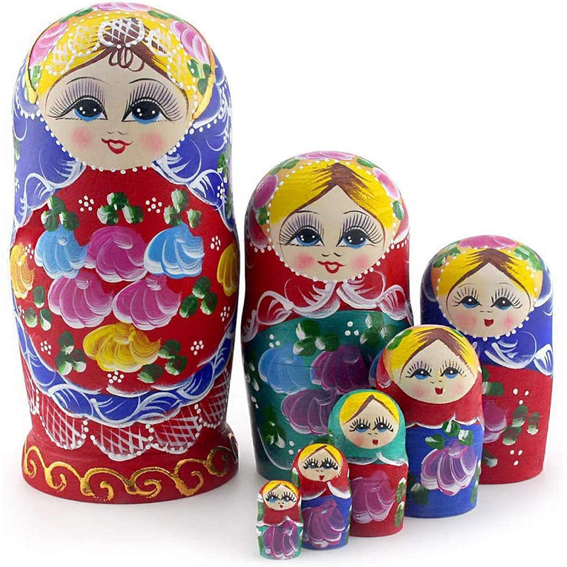 Russian Nesting Dolls Wood Matryoshka Stacking Set Of 7 Handmade Toys For Chil