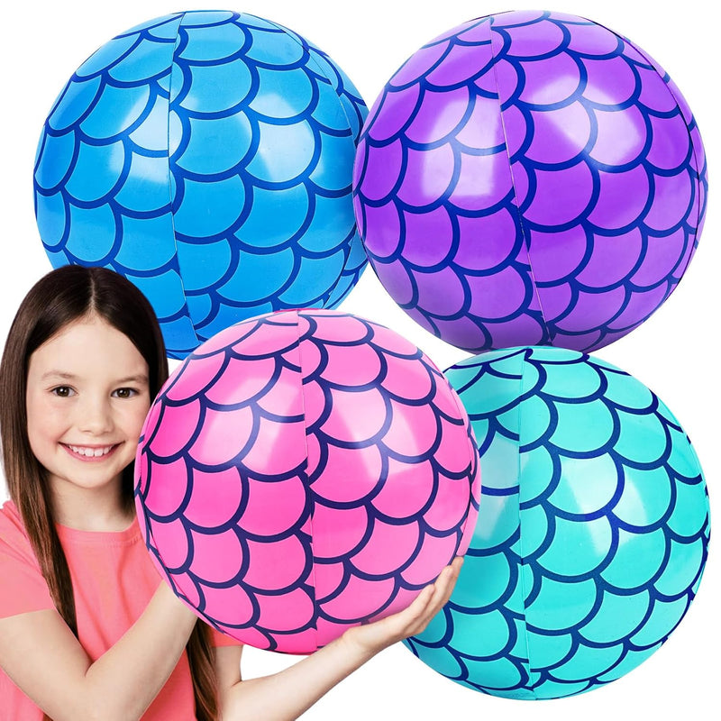 FUTUREPLUSX 4PCS Mermaid Party Beach Balls, 10 Inch Inflatable Pool Balls M