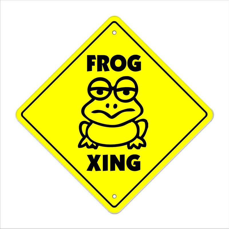 Frog Crossing Sign Zone Xing | Indoor/Outdoor | 12" Tall Plastic Sign Frogs Lo