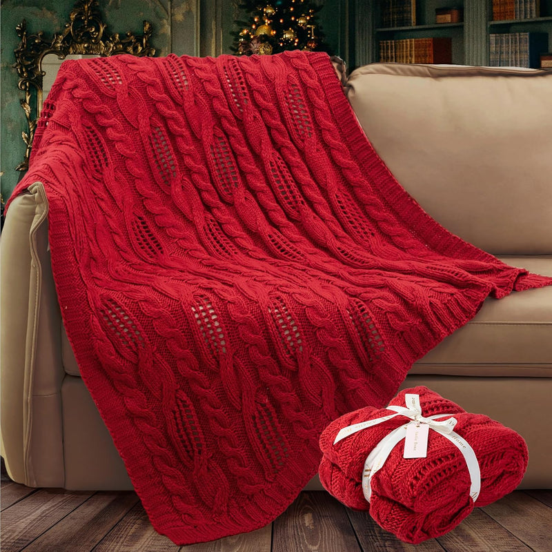 Cable Knit Throw Blanket, Soft Cozy Lightweight Chunky Knit Throw Blanket, Far