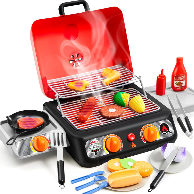 Extra Large 2 Layer Bbq Grill Playset With Pretend Smoke, Light, Sound & Color
