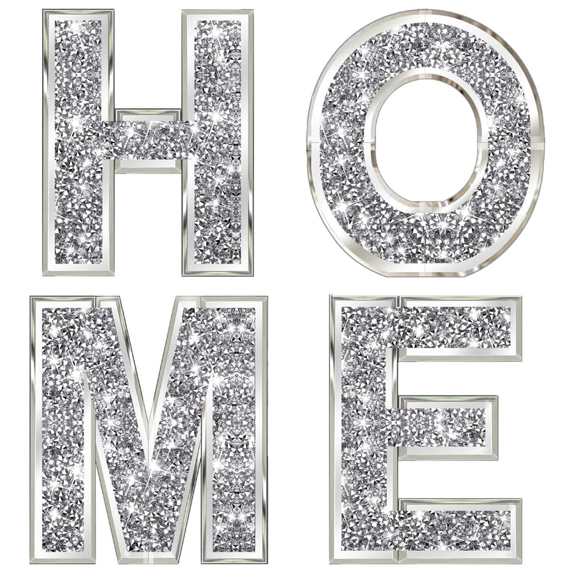 4 Pcs Independent Letters Home.Glam Crystal Diamond Letters.Silver Mirror Glas
