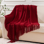 Christmas Decor Red Throw Blanket With Fringe Geometric Bed Burgundy Throws Winter Decorative Large Throw For Couch Sofa Indoor Outdoor (Red, 50"X60")