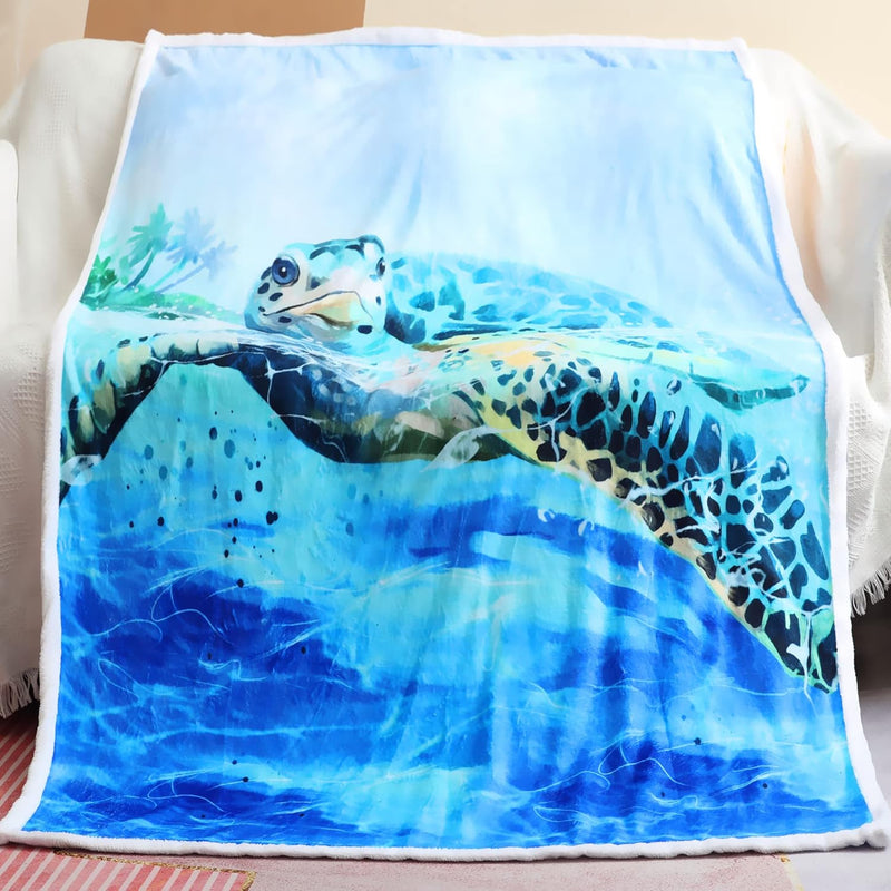 Turtle Blanket Throw Sea 3D Turtles Kids Sherpa Blanket Soft Plush Fleece Abst
